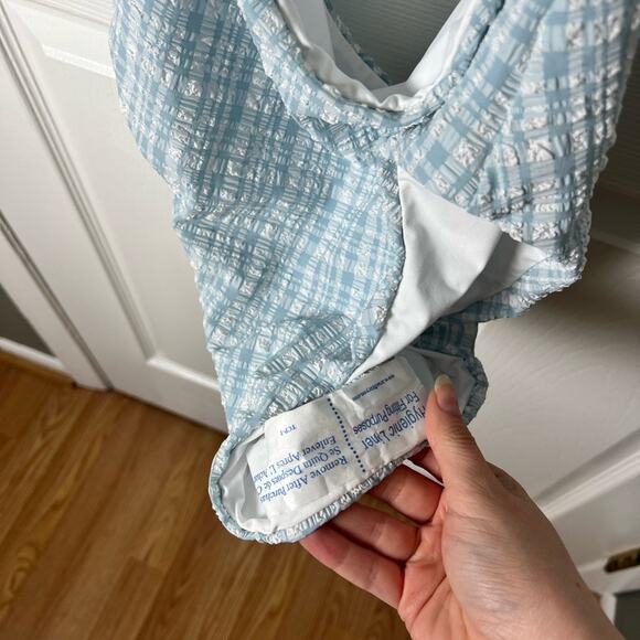 Lspace Plaid Ocean Charm Rizzo Cut Out One Piece in Powder Blue L - Picture 10 of 11